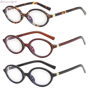 3 Pack 2026 New Unisex Vintage Small Oval Flat Top Glasses, Clear Lens Blue Light Blocking Eyewear, Sturdy PC Frame with Soft Comfort Fit, Eye Protection for Office Work, Computer Use & Long Daily Screen Time