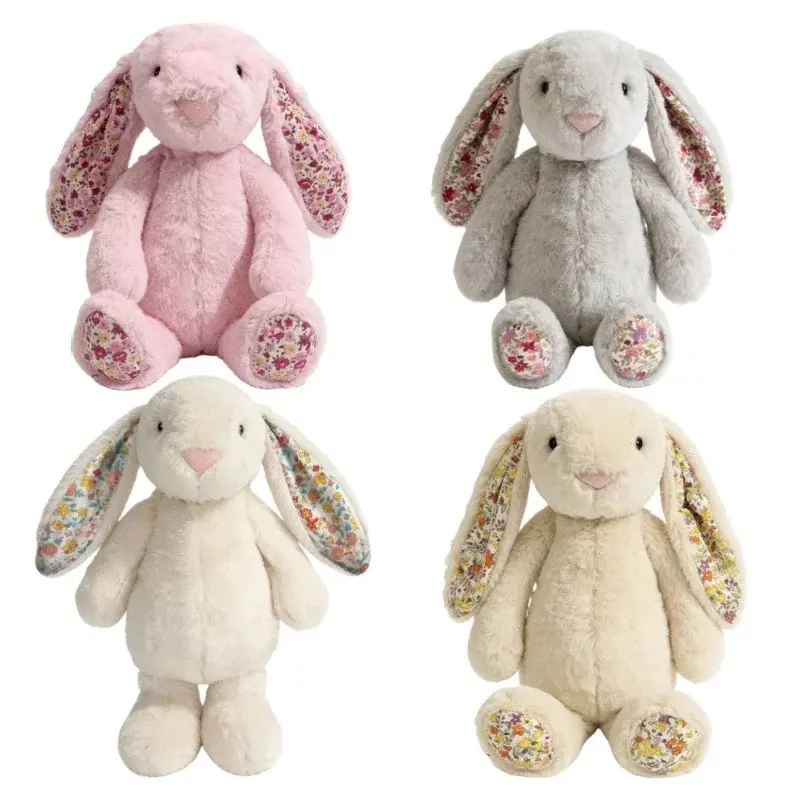 23cm Adorable Floral Bunny Plush Toy Huggable Soft Stuffed Rabbit Doll with Floral Ears Birthday Gift for Girl Plush Collectors