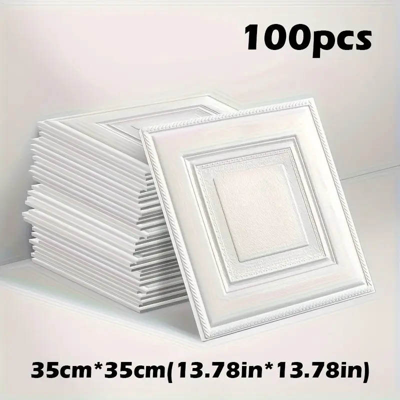100pcs Self-Adhesive Square Wallpaper, DIY Wall Decor, Easy Peel and Stick, Suitable for Ceiling, Living Room, Kitchen, Bedroom, Bathroom