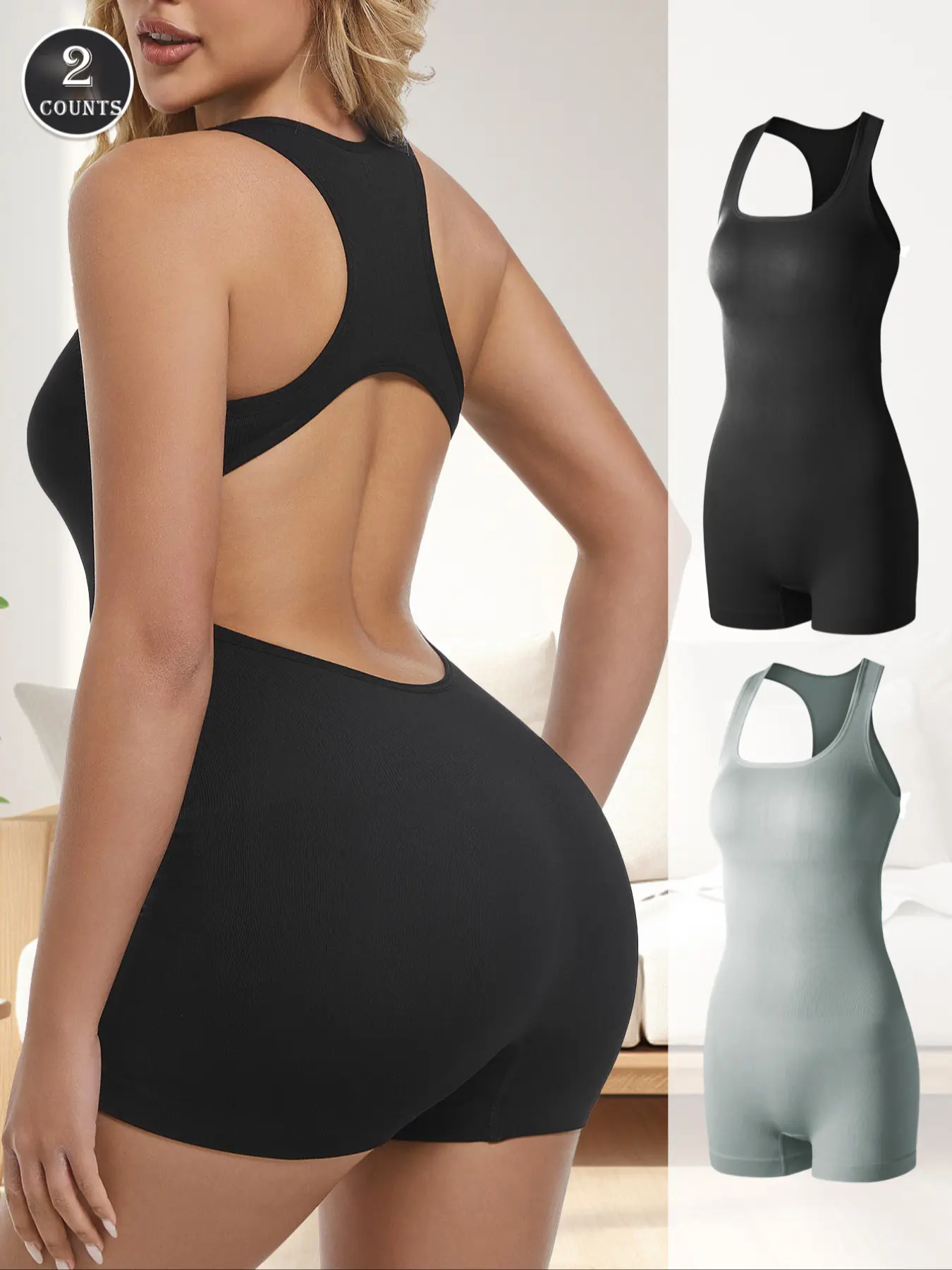 Viral Ribbed Shapewear Bodysuit for Women, Tummy Control Butt Lifter, Seamless V Neck Tank Top, Casual All Seasons Wear