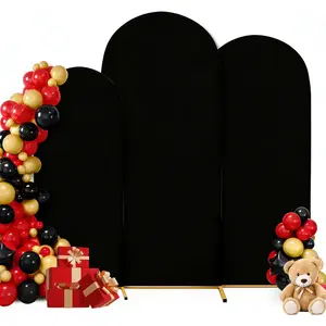 Arch Backdrop Cover Set of 3-7.2FT 6.6FT 6FT Black Spandex Fitted Arch Stand for Wedding Birthday Baby Shower Decoration (Black)