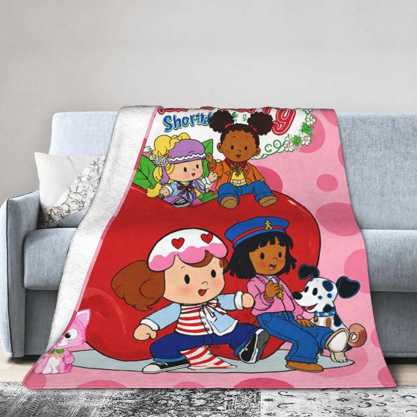 Strawberry Shortcake Flannel Blanket 80s Nostalgia Retro Animated Poster Berry Bitty City Soft Warm Throw For Gamer Room Decor Dorm Essential Bed Sofa Gift