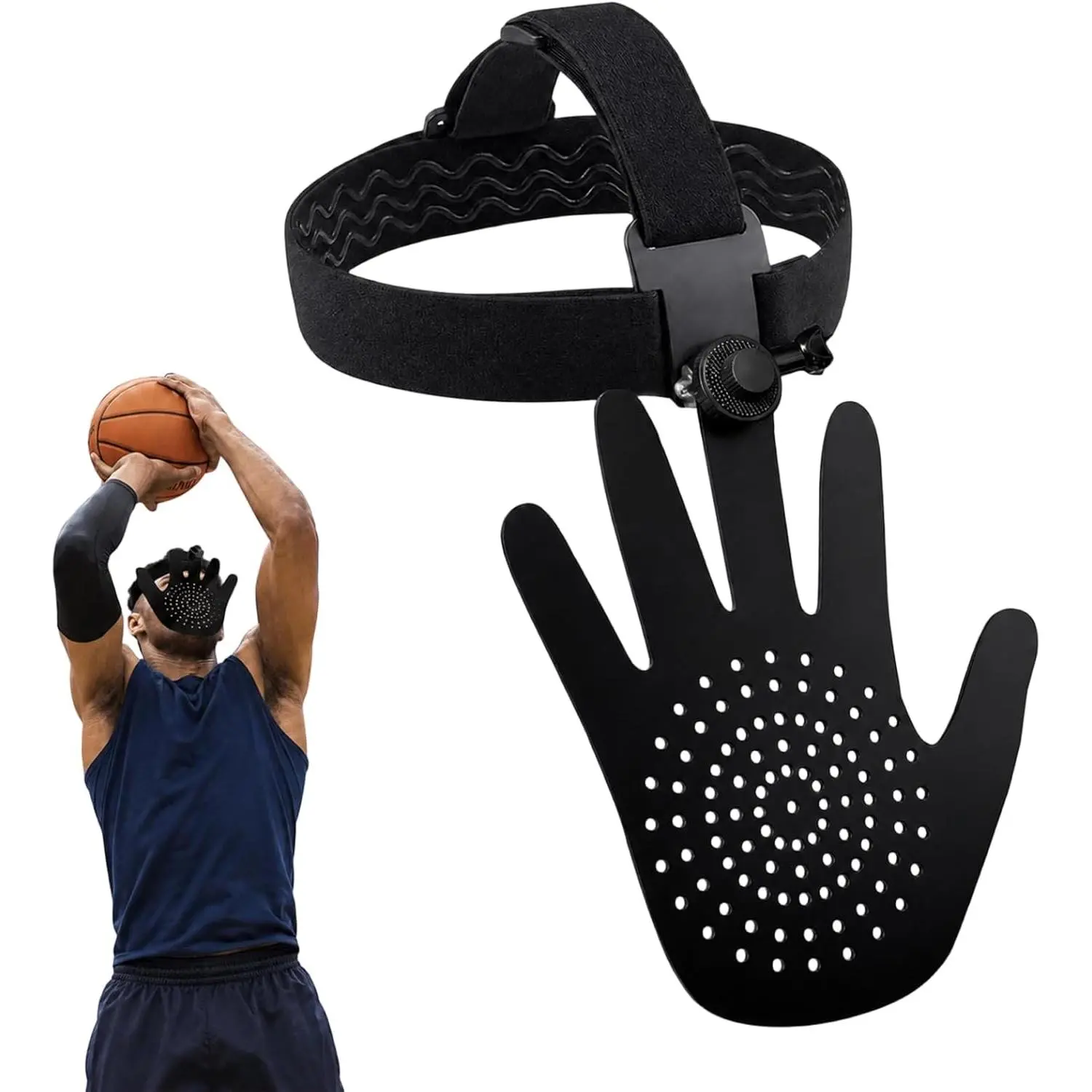 Basketball   Trainer, Hand-in-  Mask with Dynamic Pivot Arm, Adjustable  & Dribbling Aid, Anti-Slip  Headband for Youth and Adults