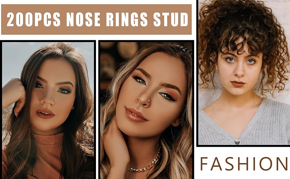 FIBO STEEL 200 Pcs 316L Stainless Steel Nose Ring Studs Set for Women Men Nose Hoops L Shaped Screw Bone Nose Studs Ring Nose Piercing Jewelry SpringStatements