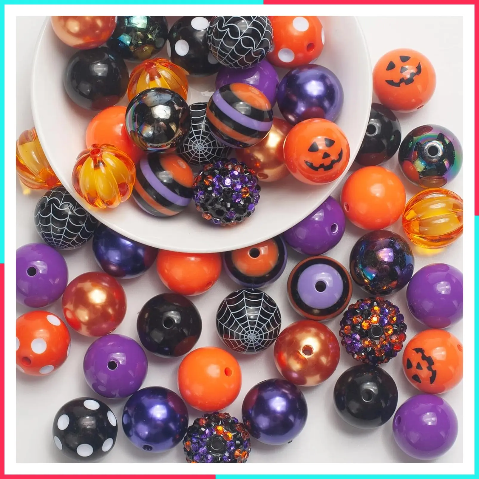20 mm Bubblegum Beads for Pens Making, 50 PCS Large Focal Pen Beads Bulk, Chunky Halloween Bubble Gum Bead Mix, Colorful Rhinestone Bead for Crafts, Jewelry Making, Keychain, Bracelets, NecklacesGift