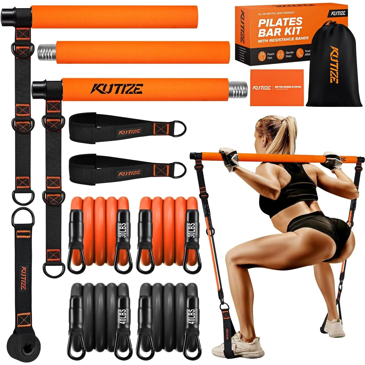 Pilates Bar Kit with Resistance Bands, Pilates Equipment, Multifunctional Pilates Bar for Women & Men, Pilates kit for , , Arm, Full- Workouts,  Gym Strength  Equipment