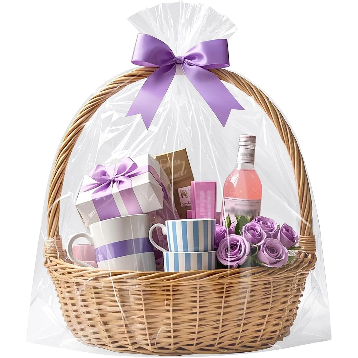 Large Cellophane Bags,25x31 Inch 20 count Clear Cellophane Wrap for  Basket(Ribbon NOT Included)