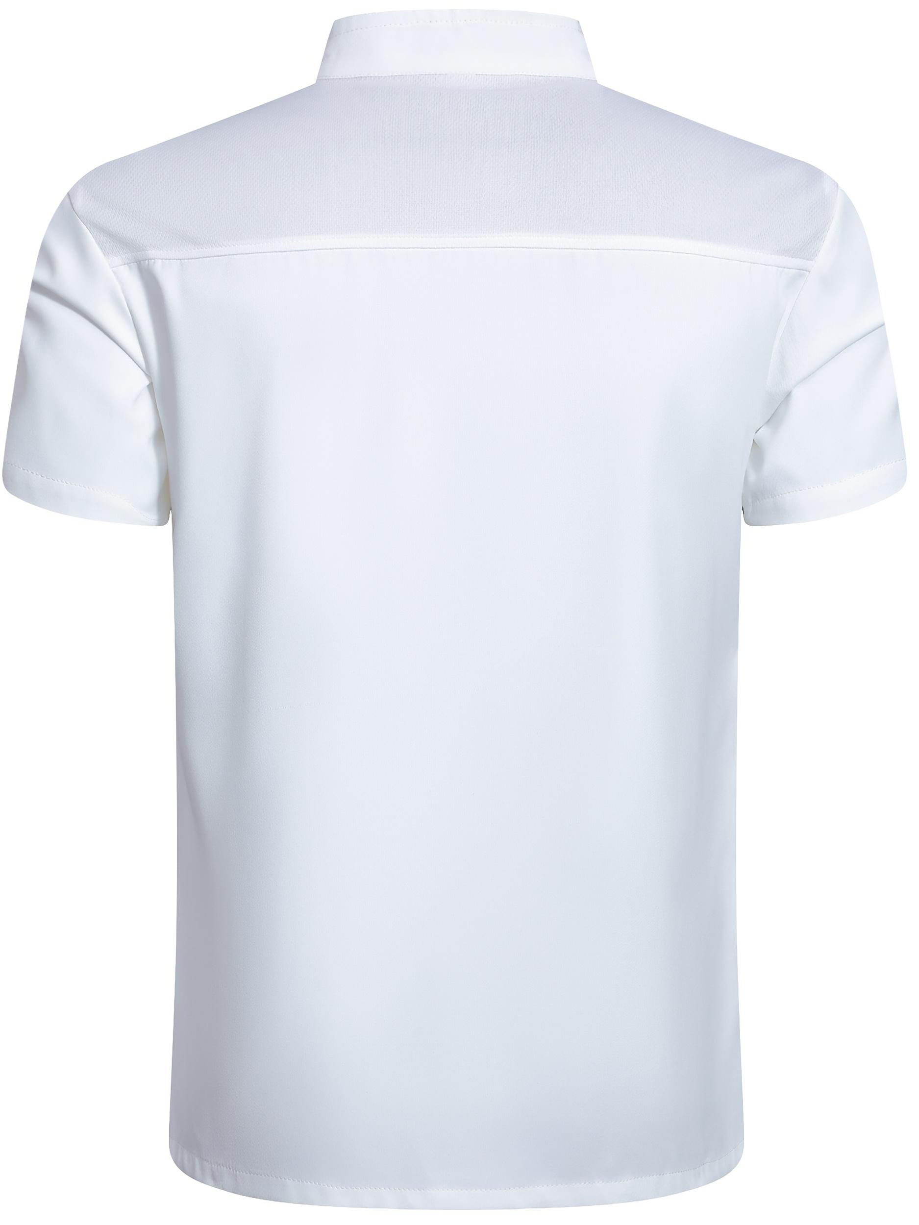 [Black Chef Uniform] Stylish Black Professional Chef Uniform - Short Sleeve Jacket with Pockets, Stand Collar, Polyester Fabric |     Ideal for Kitchen, Baking, and Restaurant Use, School Cafeteria Clothing, Machine Washable233