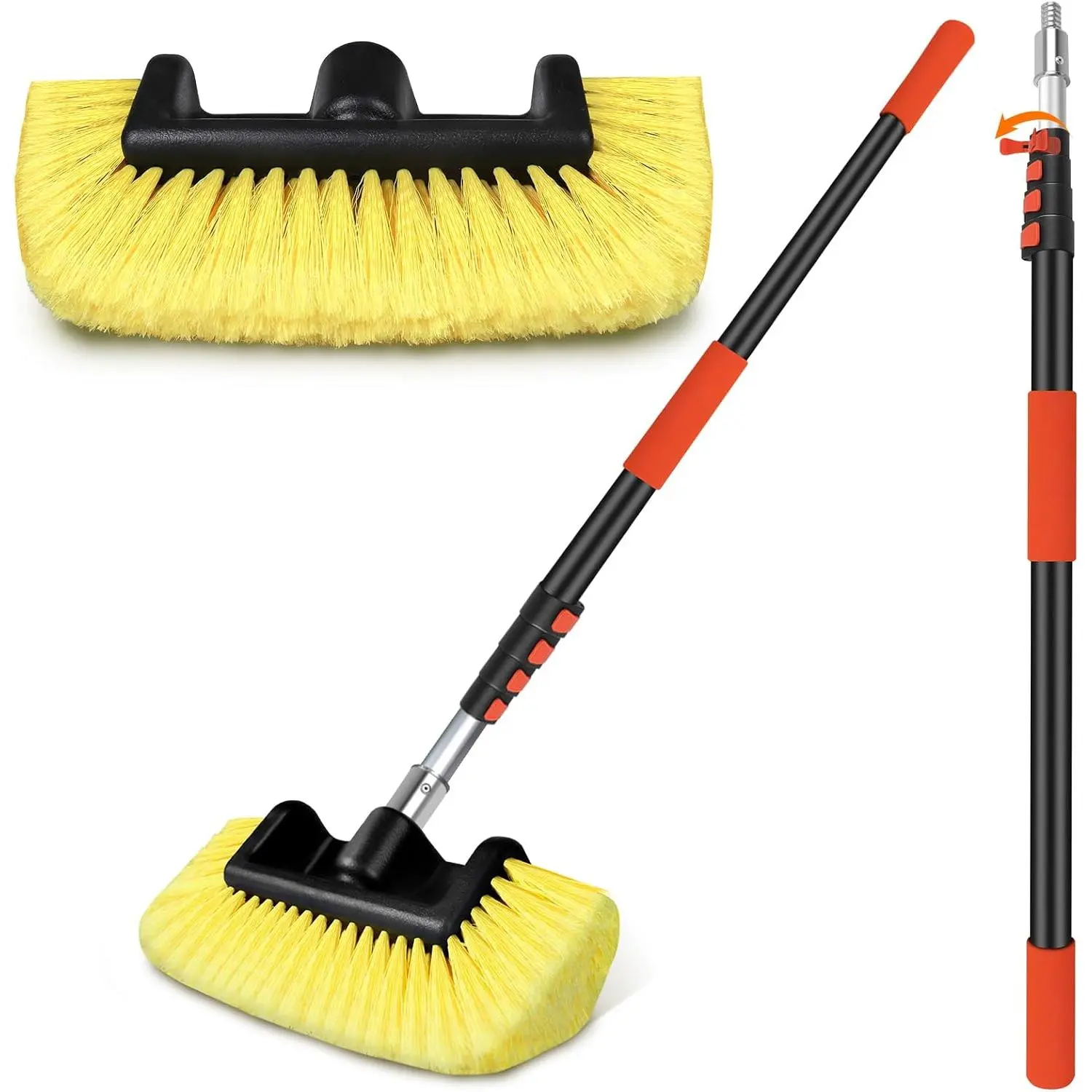 12FT  Wash Brush with Extension Pole - Telescoping Long Handle Cleaning Tool with Non-Scratch Soft Bristles - Heavy Duty  Pole for RV, , Boat, Solar Panels & High Windows