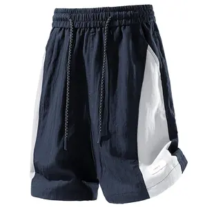 Men’s summer shorts made of cotton-linen blend with ice-cool feel; streetwear brand design featuring Lyocell Tencel and linen panels.Men’s color-block shorts-versatile, stylish, comfortable, and edgy cool bottoms.#SummerWins
