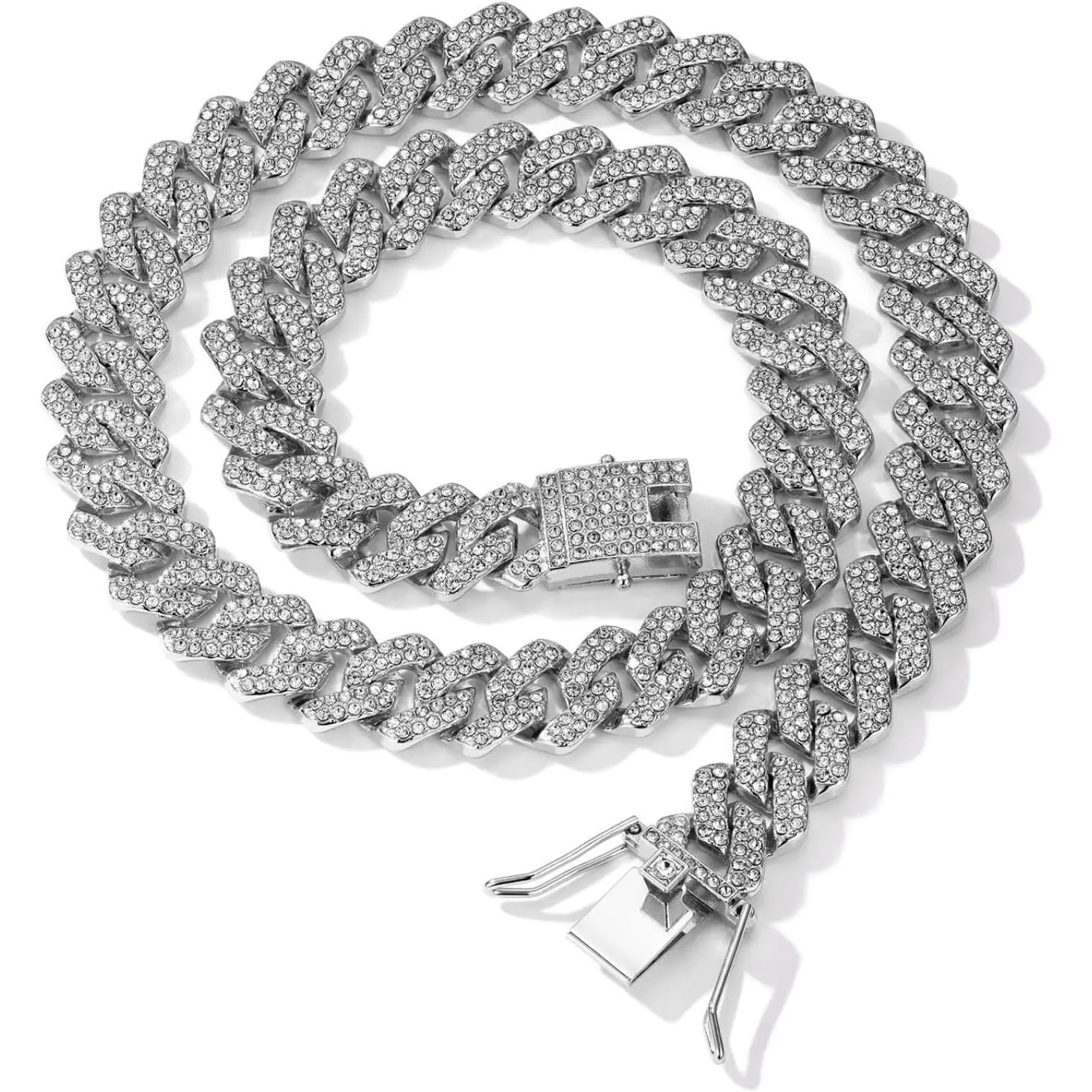 Miami Necklaces Cuban Pendant Necklace, Iced Out Bling Rhinestone ,  Hop Cuban Link Chains for Men Women