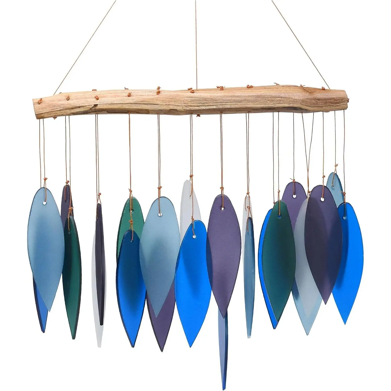 Pacific  Glass Driftwood Wind Chime, Handcrafted Garden, 15 Inch | Pacific  Colors; Driftwood Accent; Coastal Patio Decor; Handcrafted Wind Chime
