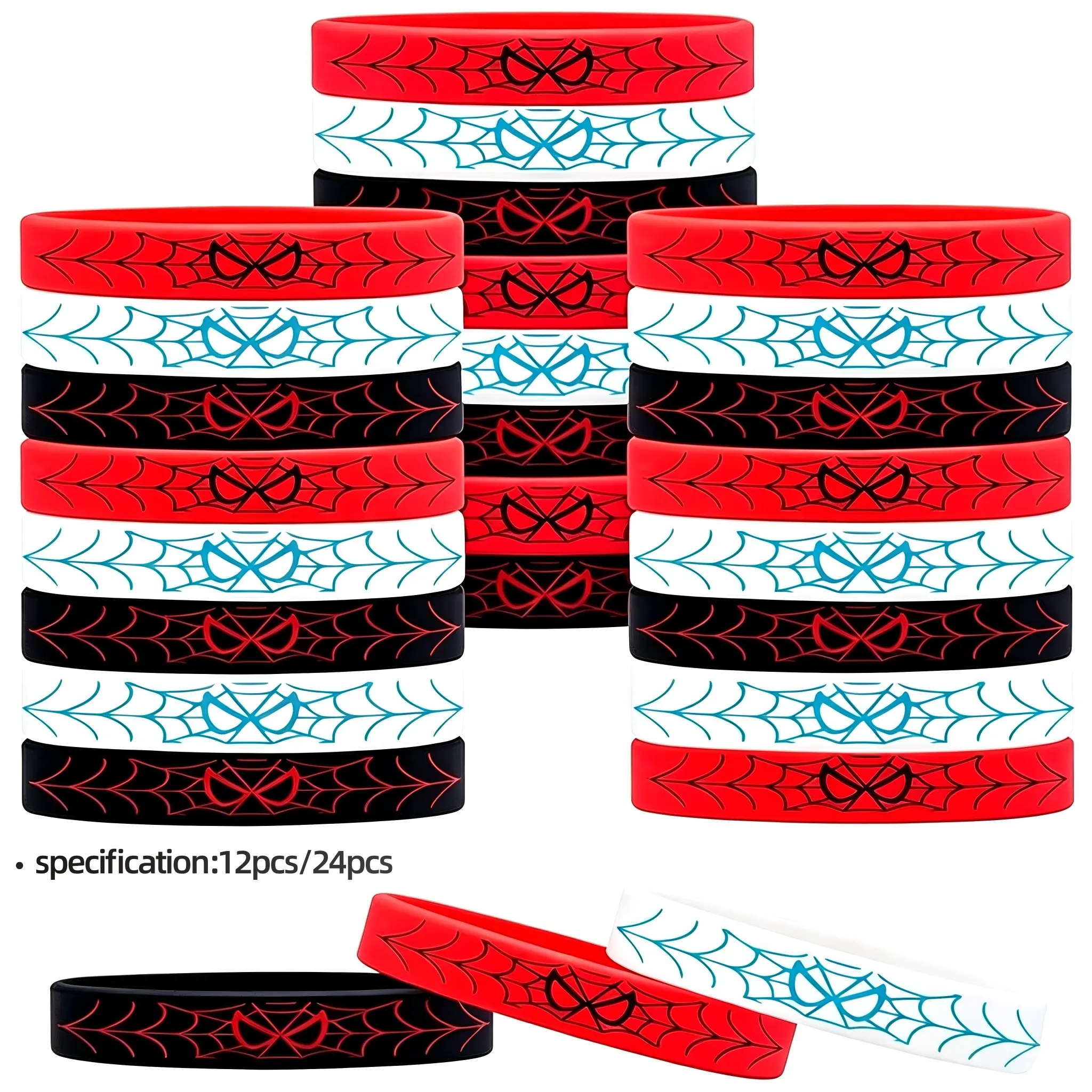 12/24pcs Silicone Wristbands Bracelets, Rubber Bracelets with Vibrant Designs for Theme Birthday Supplies, Costume Party Decor, Comics Cartoon Gift