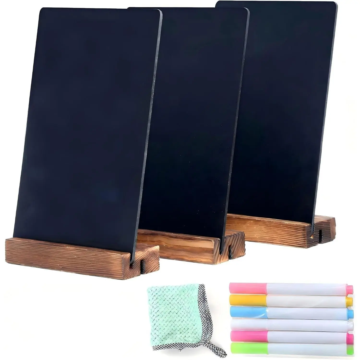7.9x5.1 Desktop Chalkboard Sign with Wood Base, Message Board Menu Board Chalkboard for Shop Wedding Kitchen Home Party (3 Pack 7.9x5.1)