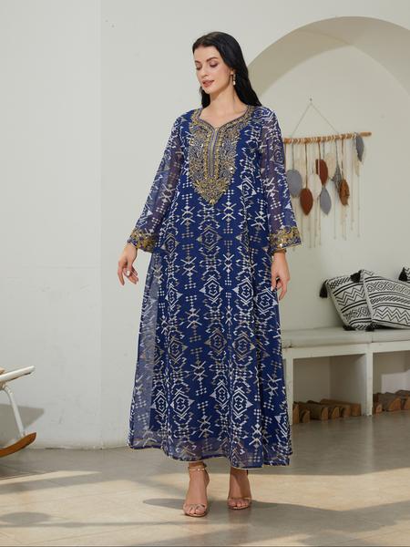 Traditional Style Embroidered Kaftan Dress for Women, Long Sleeve Maxi Dress, Elegant Middle Eastern Fashion, Perfect for Special Occasions, Casual Wear