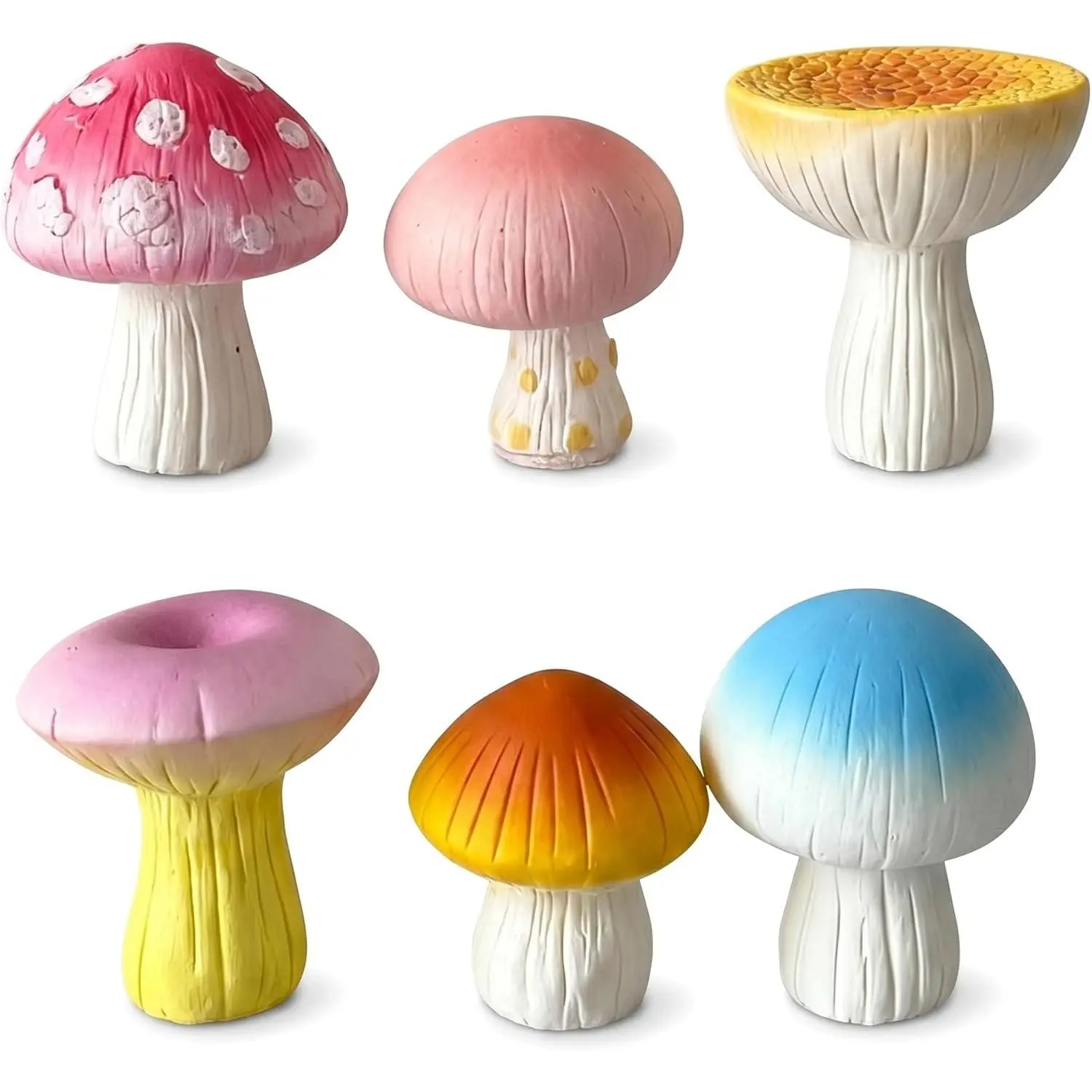 6 count Mini Mushroom Figurines, Realistic Fairy Garden Decor - Small PVC Mushroom Statues for Outdoor, Terrarium, , DIY Crafts & Gifts