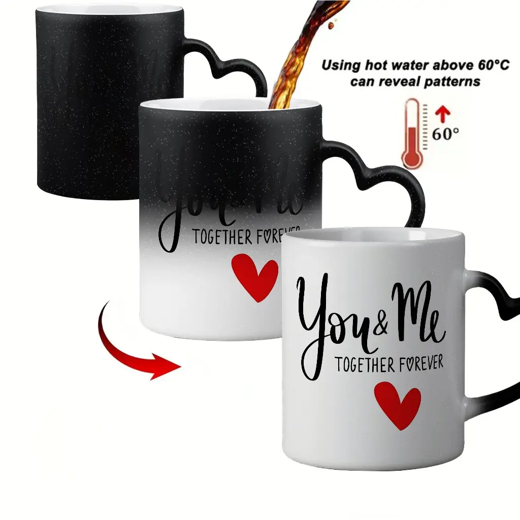 11oz Ceramic Mug with Color-Changing "You & Me Forever & Always" Design & Heart-Shaped Handle -  Starry Sky Coffee Cup Suitable for Valentine's Day, Christmas Gifts, Romantic Dates, - Hand Wash Only Novelty Coffee Mugs