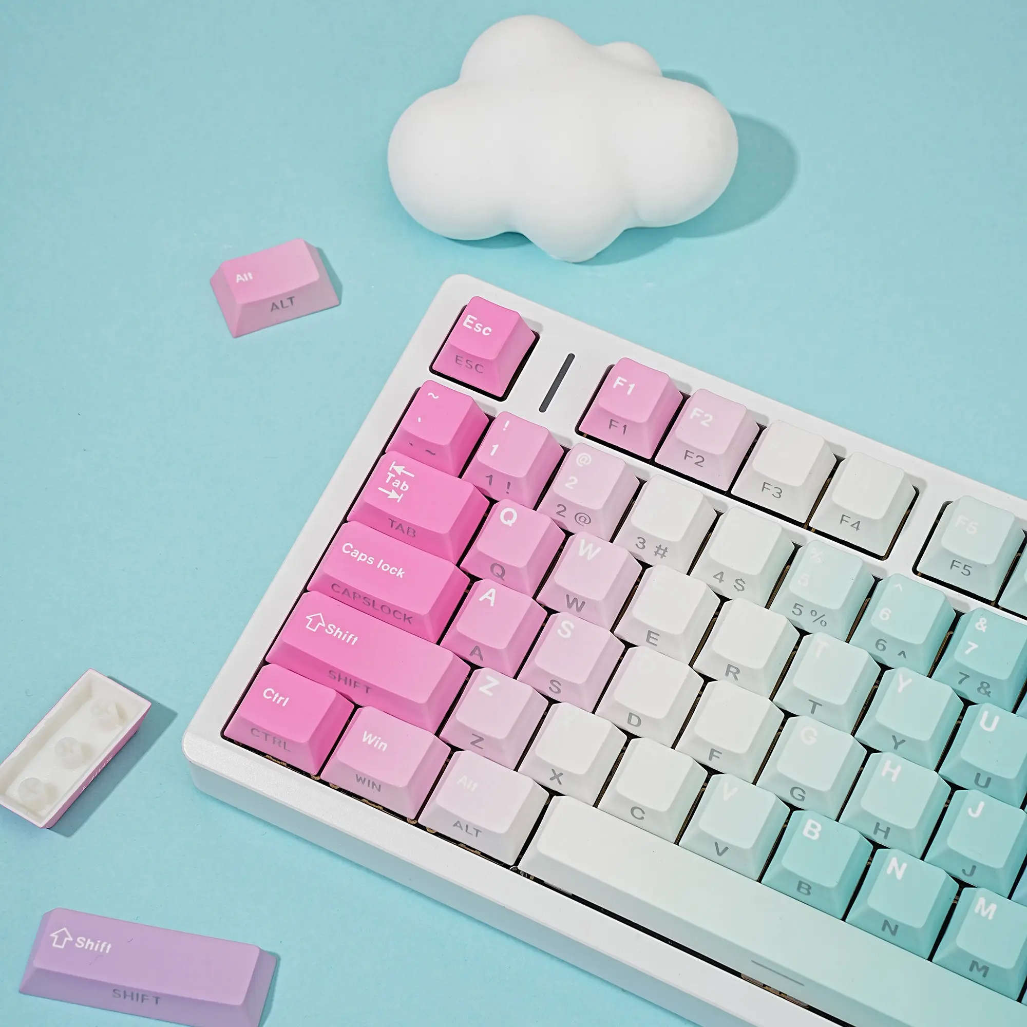 Y2K Keycaps 131 Keys PBT Cherry Profile Side-lighted South-facing 5 Dye-Sub Big Set Suitable for Mechanical Keyboard Pink Gradient Keycap Cute Girl Gift