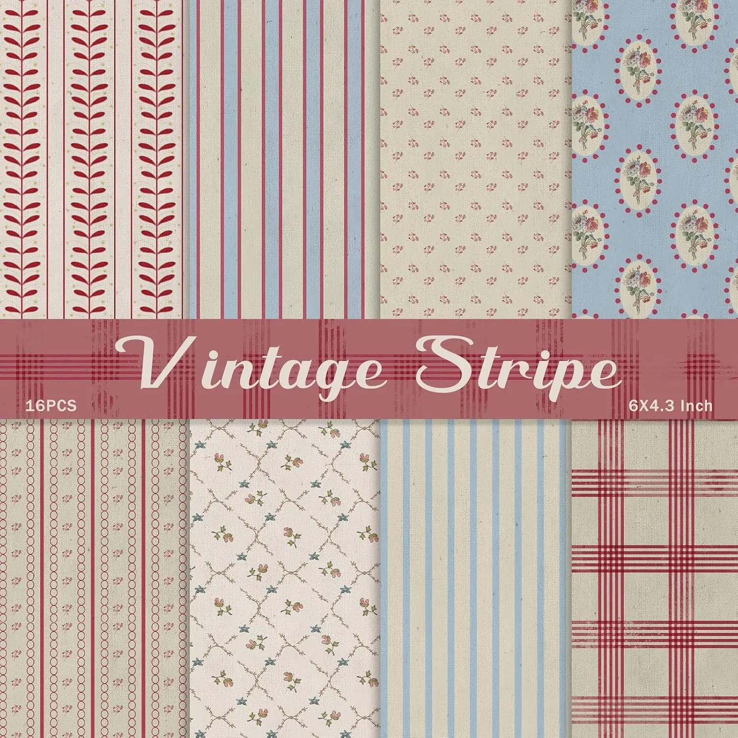 Stripe Style Scrapbook Craft Paper - 16 Sheets, 8 Distinct Patterns, 4.1x5.8 Inch, Single-Sided Modern Ink-Resistant Origami Paper for DIY Crafts, Scrapbooking Ideas, Art Journaling, Card Making
