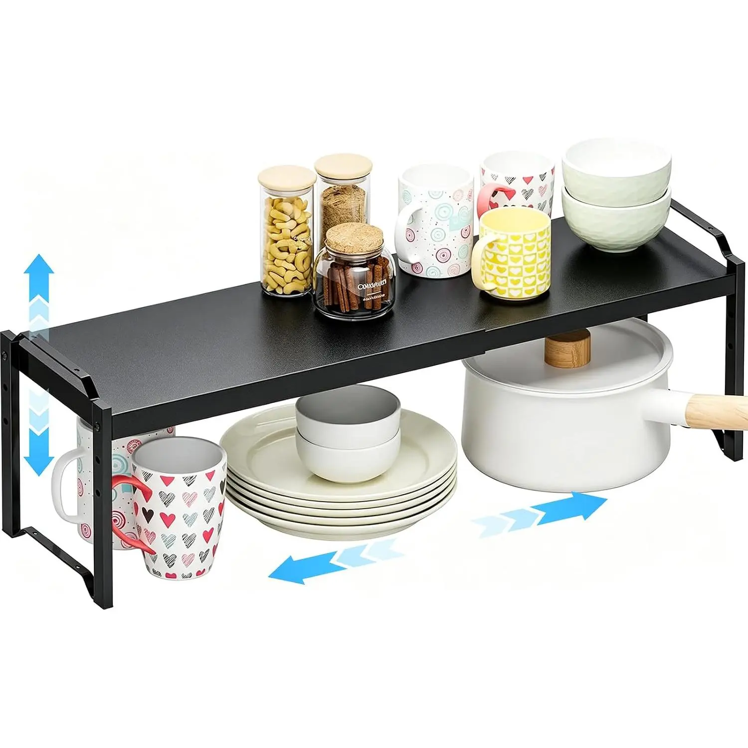 1 Pack Expandable Cabinet Countertop Shelves, Stackable Shelves Organizers For Kitchen Cabinet Countertop Storage, Adjustable Counter Cupboard Pantry Organizer Shelf Rack Stand, Length:25.5"