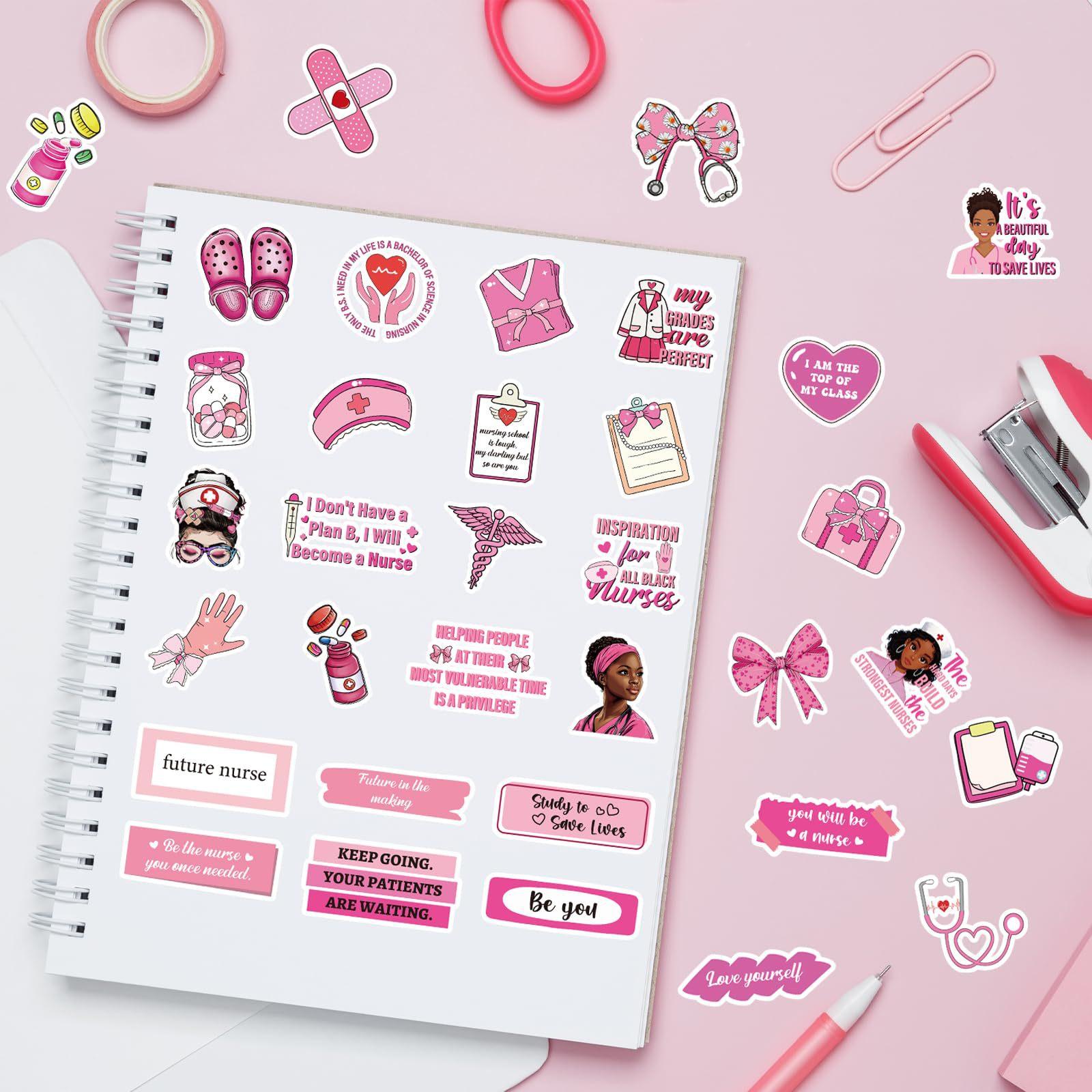 50 PCS Pink Melanin Nurse Stickers Pack, Inspirational African American Women Medical Decals for Planner Hydro Flask Clipboard, Nurse Appreciation Gifts Calling all my melanin nurses!🩺💕 50 cute pink stickers to decorate your work clipboard & hydro flas