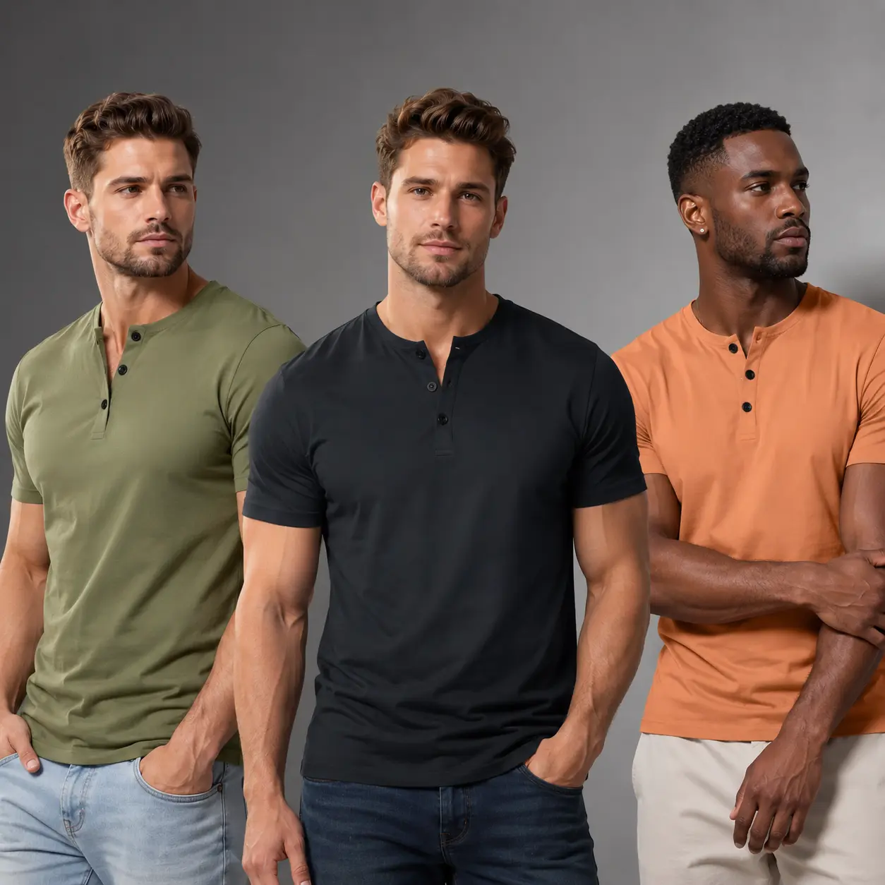Men's Summer Short-Sleeve Button-Up Henley T-Shirt - Single/3-Pack Fashionable Casual Panelled Top, Ideal for Beach Vacations, Gym Workouts, Daily Outings, Great Gift Option