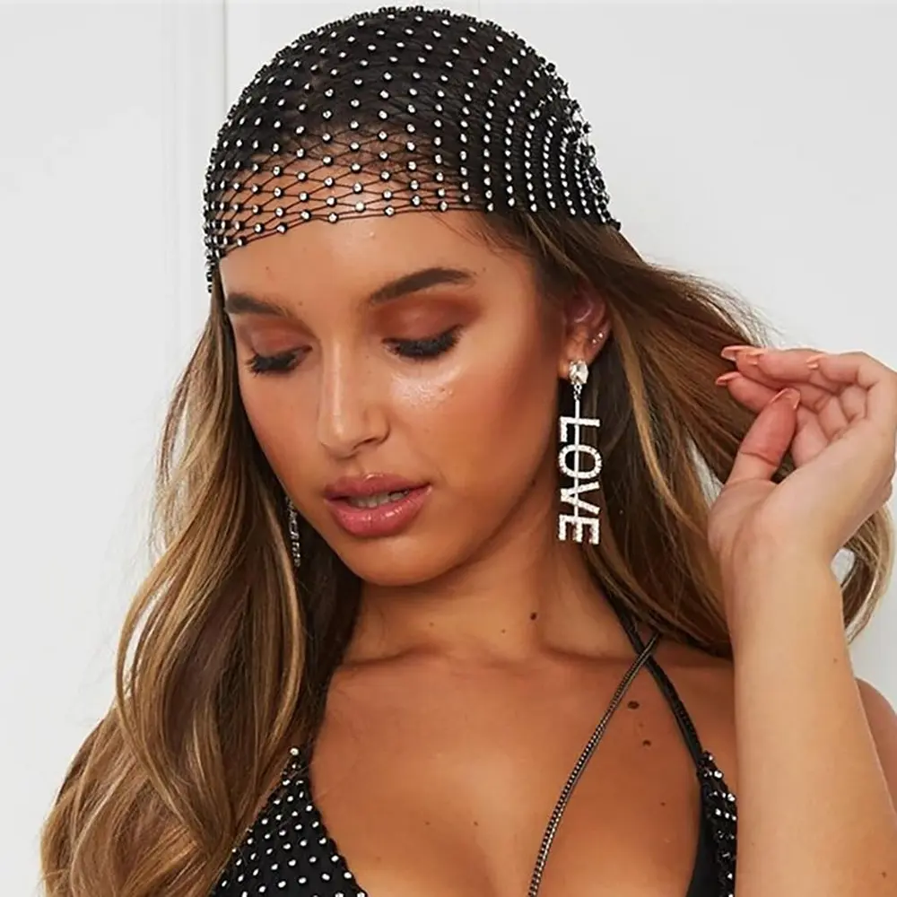 Sparkle Up Any Party Look Rhinestone Mesh Headband With Elastic Fit For All Head Sizes Shiny Bling Hair Hat Casual Baseball Cap Style Birthday Outing Essential Comfort Breathable