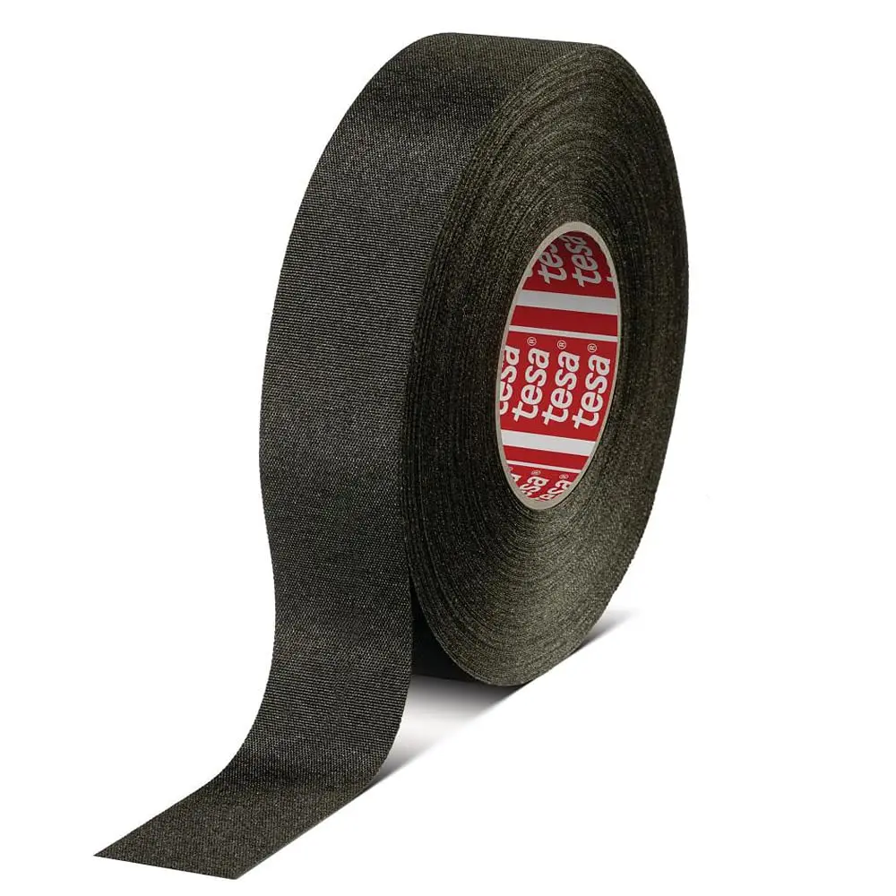 Tesa 51036 Flag-Resistant Cloth Automotive Harness Tape (19x25m, 10.2 Mil Thickness) for Manual/Auto Automotive Engine Bundling, 1 Roll - High Temp Res., Wire Protection Against Abrasion & Fluid