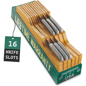 100% Pure Bamboo in Drawer Knife Block |   16 Knife Slots Knife Drawer Organizer |   Store Knives Safely with The Blades Down |   Storage Solution for Your Kitchen |   Knife Organizer Drawer Insert