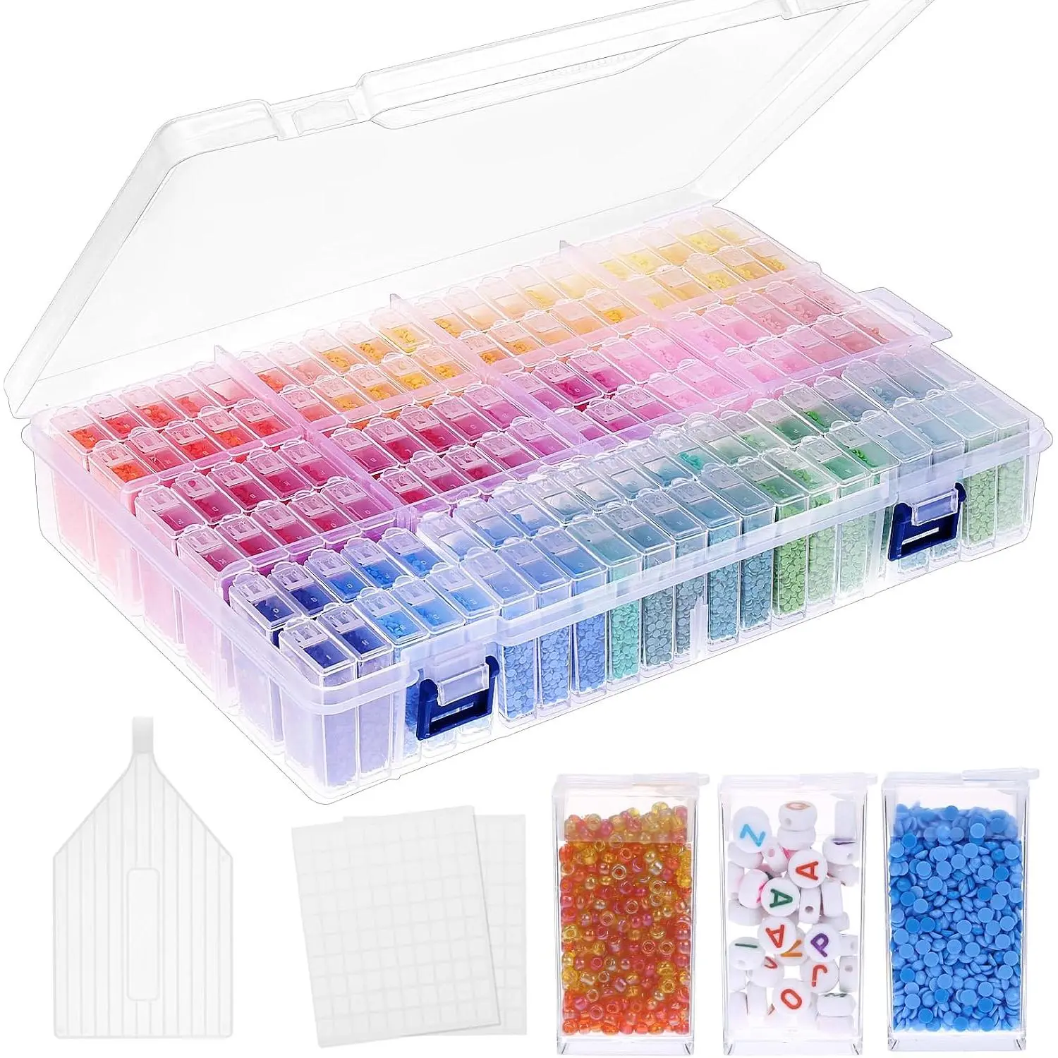 120 Slots  Painting Storage Container, 5D  Accessories Embroidery Box Tools Kit for Beads, Seed, Art Craft with Funnel and Labels
