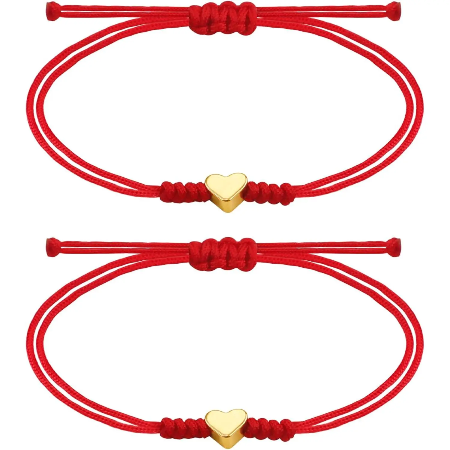 2pcs Handcrafted Adjustable Red Woven Fiber Heart Charm Bracelet for Women Men Lightweight, Durable, Skin-Friendly Unisex, Friendship Gift, Gold Heart Promise Couple Bracelets, Fashion Bracelet