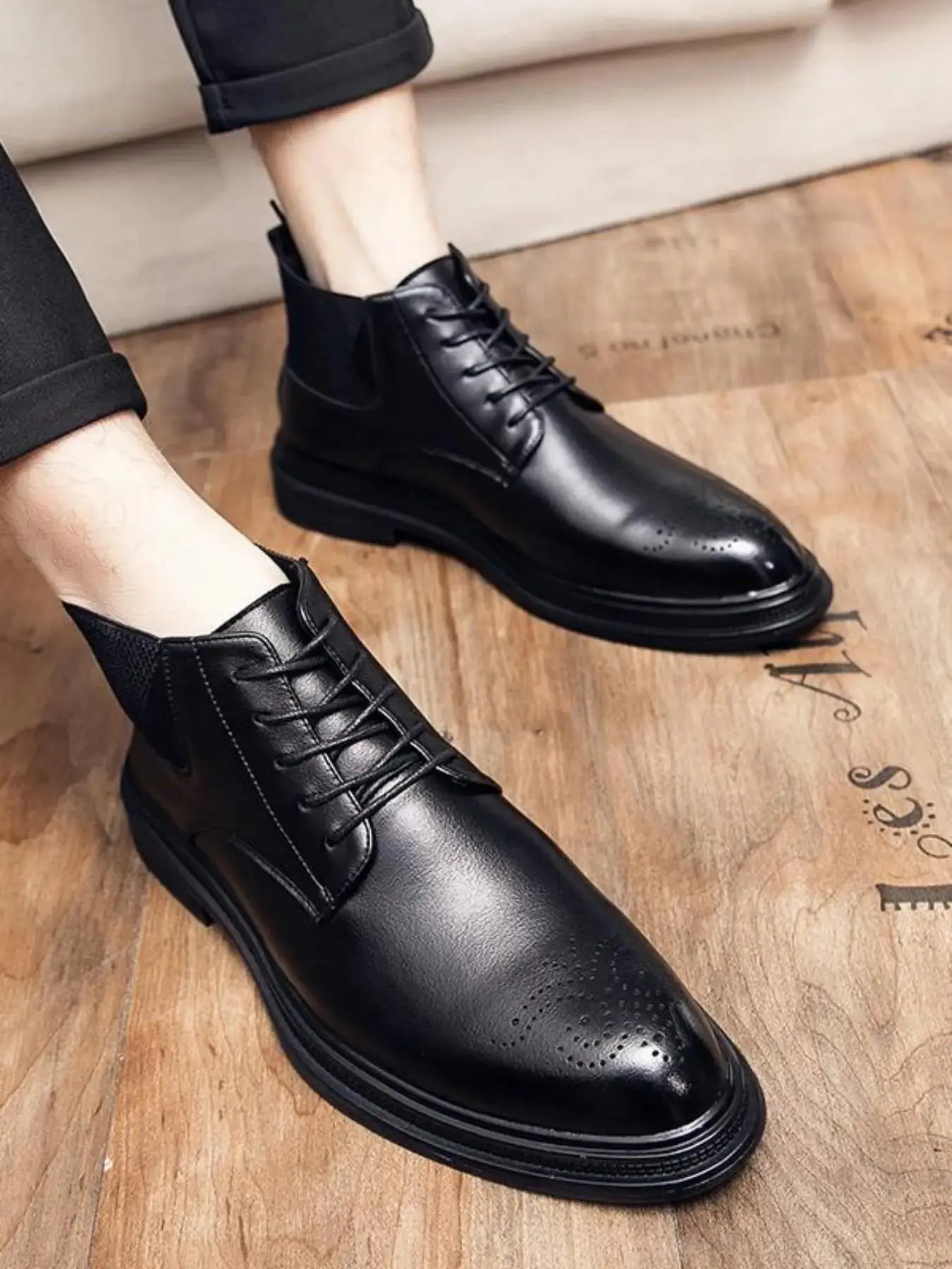 2026 Men's Fashionable Brogue Decor Lace Up Dress Boots, Casual Comfortable Pointed Toe Boots Daily Wear, Business Style Boots Party, Daily Clothing Decor, Walking Shoes