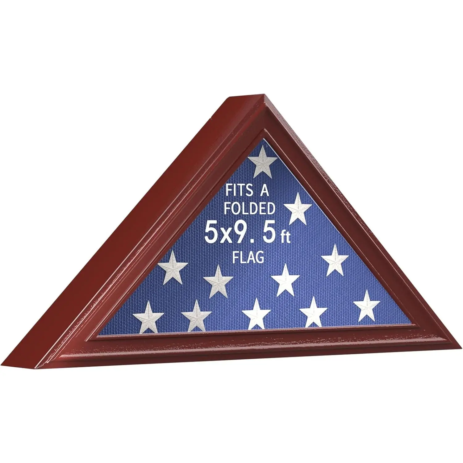 Large Flag Display Case for 5x9.5' Folded Veteran Burial Flag, Wooden Triangle Shadow Box with High Transparency Acrylic Cover, Memorial Flag Frame for Wall Mount or Tabletop, Mahogany, SH2503-RD