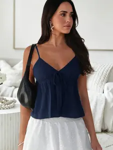 Basic Drawstring Halter Top, Light Color, Summer Casual Versatile Short Sleeve Shirt, Slim Fit, Plain Pattern, Perfect for Daily Wear
