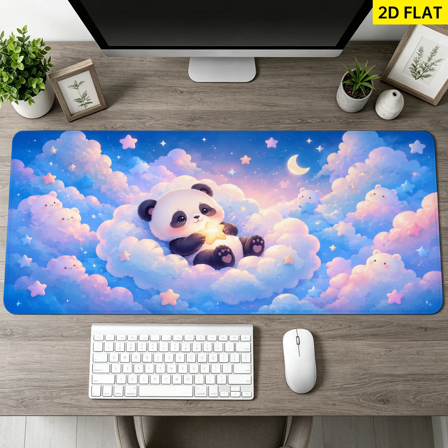 Extra Large Cute Panda Sleeping On Clouds Mouse Pad,Non Slip Rubber Pad,Desktop Decoration Drotection Pad,Washable,Lock Edge Multi Size,Premium Multipurpose Mousepad For Home,Office,Gift for Family and Friends