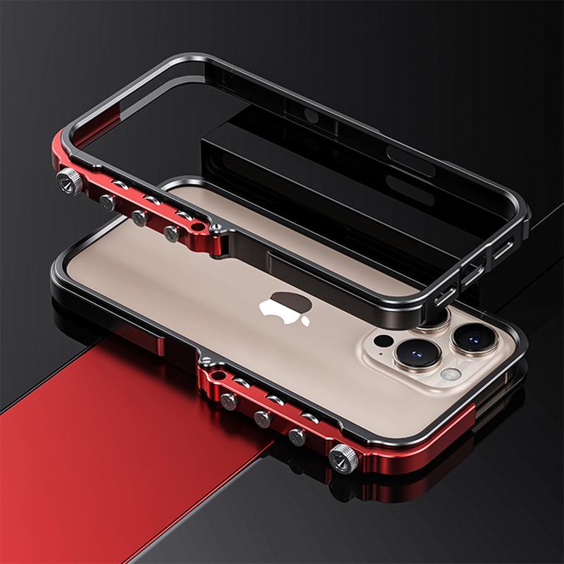 [Free !ship] Full Metal Bezel Bumper Case for iPhone 17 Pro Max16 Pro Max 17 Pro 16 Pro 16 15 14 13, Full-Frame Armor Aluminum Alloy Bumper No Back Cover, Punk armor style, Mechanical Screw Button Design, Minimalist Bare-Hand Feel Fit Lightweight