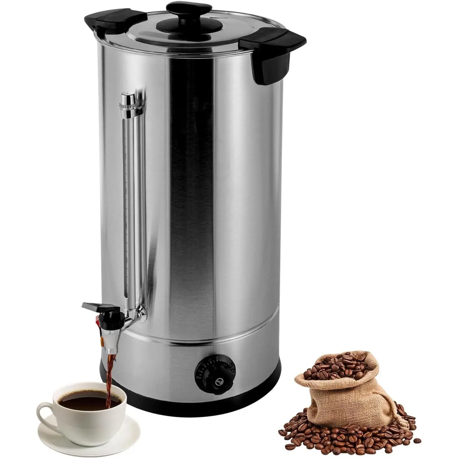 150 Cups Commercial Coffee Urn, 25L/6.6gal 150 Stainless Steel Commerical Coffee Maker with Thermostatic Control, Large Capacity Electric Coffee Boiler for Catering Weddings Parties Buffets Events