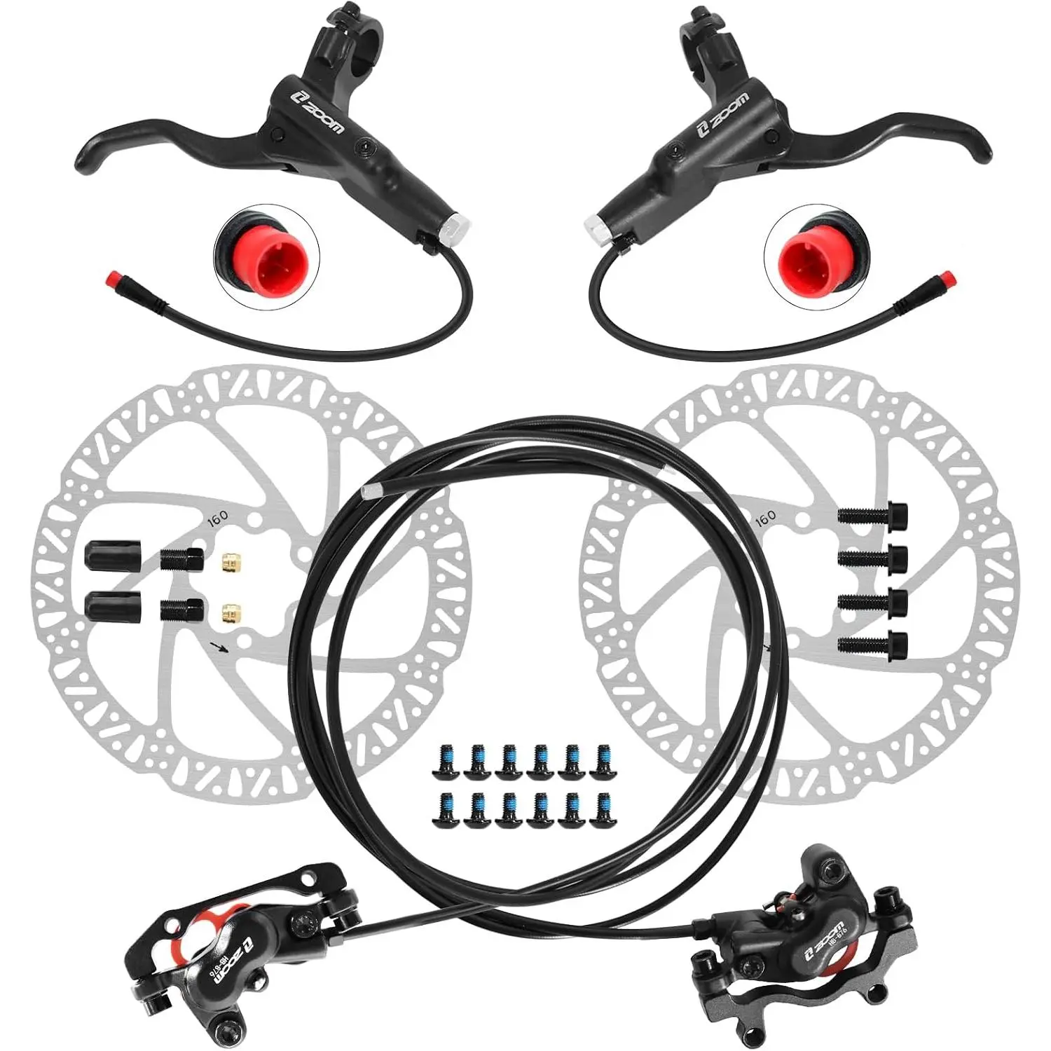 Z00M HB876E 2-PIN 4-Pistons E- Electric Power-Off Hydraulic  Set, Pre-Bled with Mineral Oil Brakes Kit for eBike, Mountain , Road