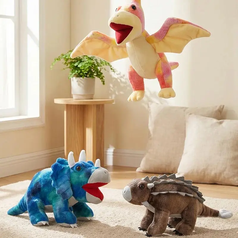 25cm Cute Dinosaur Plush Toy - Plush Fabric, Cute Look, Soft Stuffed Cartoon T-Rex Triceratops Figure Doll Gift for Ages 12+