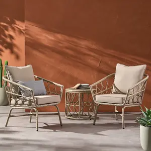 ARCH Bruce 3-Piece Chat Set Outdoor Patio Furniture Conversation Set with Two Chairs and Table, All-Weather Wicker Rattan, Brown, Ideal for Garden, Backyard, Poolside, Balcony, Porch, Deck, Multiple Color Options, Home Furniture and Household