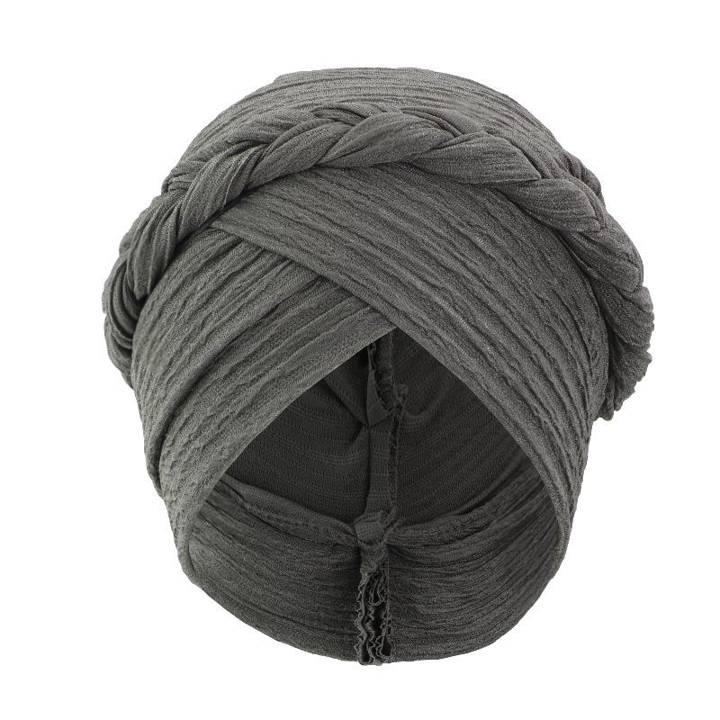 Fashion Braid Turban Hat, Solid Indian Style Pleated Bonnet for Women