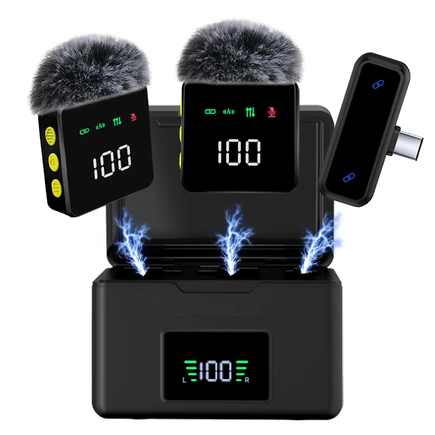 2 Pack Wireless Lavalier Microphone Lapel mic for iPhone iPad and Android Phone mini Video Recording Mic Clip-on Mini Mic for Content Creators Podcast Video Recording Live Streaming Vlog 2 Pack Portable