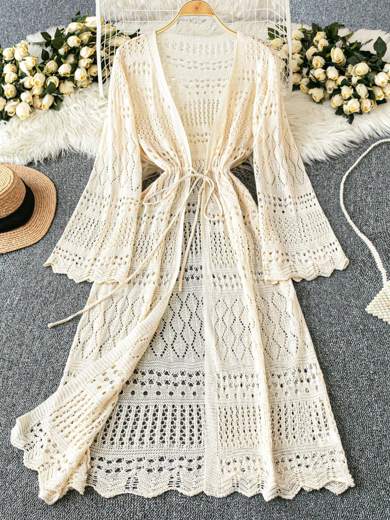 Women's Hollow Out Casual Elegant Sexy Open Front Top, Beach Vacation Summer Fashion, Stylish and Comfortable Clothing for Women