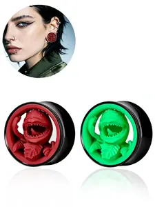 vanku 2pc Stainless Steel Hypoallergenic Halloween 3D Man-Eating Flower Ear Tunnel Plugs, Alien Creature Ear Gauges, Daily Wear Body Jewelry