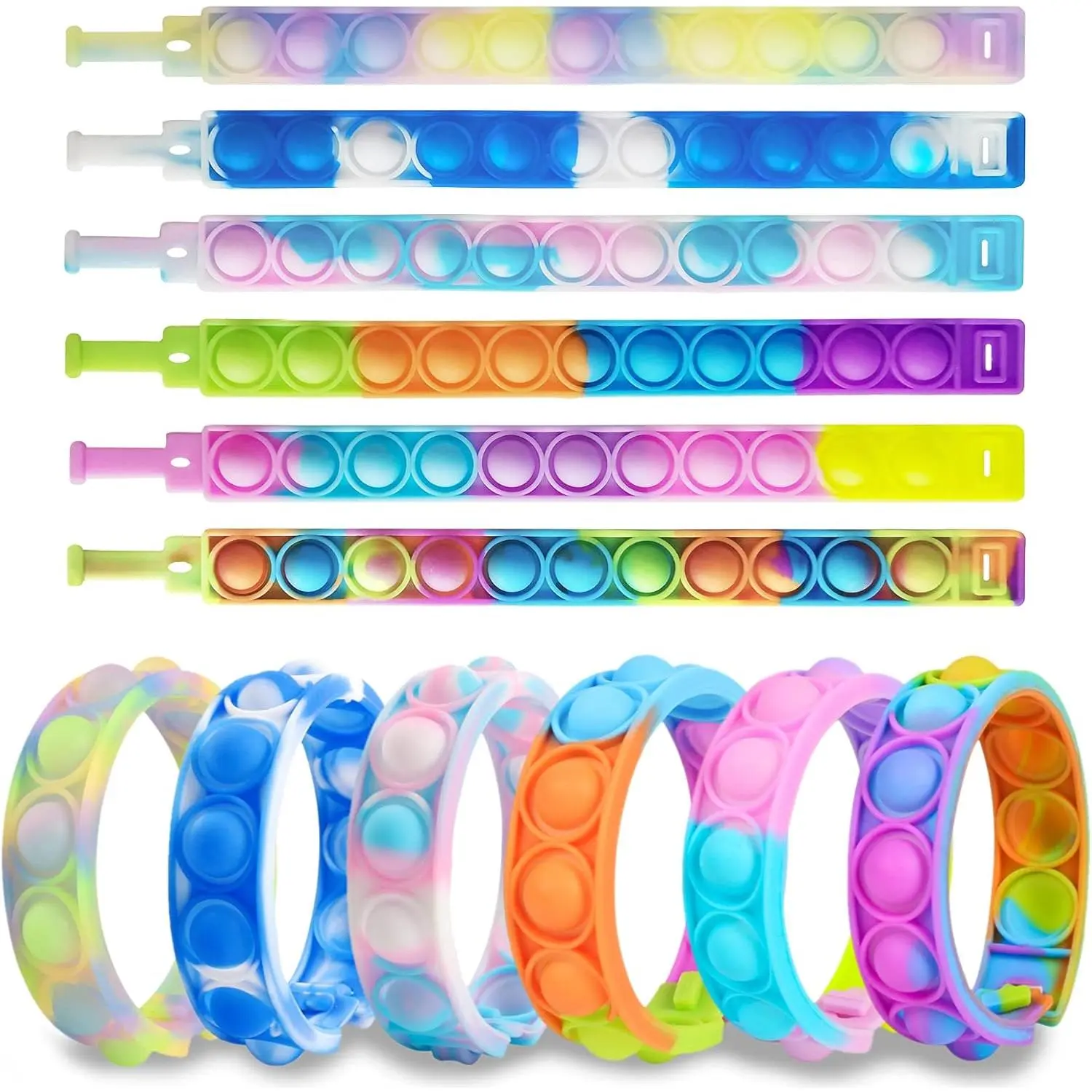 12 Pcs Silicone Pop Bracelet Bubble Keychain Fidget Toys, Simple Dimple Sensory Bulk Set, Party Favors Classroom Prizes, Easter Basket Stuffers Christmas Valentine Gifts for Kids Studentsfidget toys