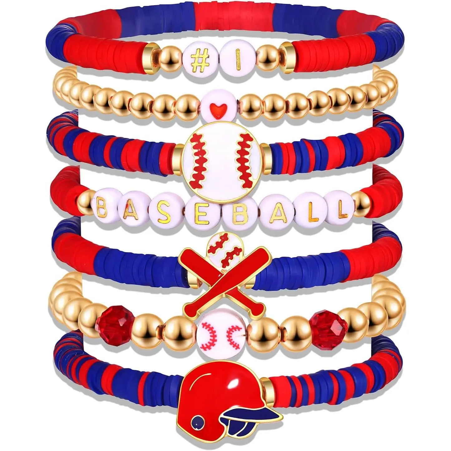 Baseball Bracelet for Women  Day Bracelet Stack Red White Preppy Heishi Bracelets  Team Softball Baseball Mom Accessories Outfit Party Favors Gifts