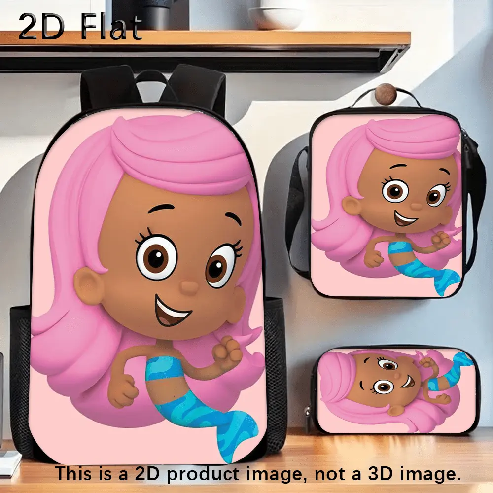 Waterproof 3-Piece Oxford Bag Set, Bubble Guppies Molly Soft Pink Cartoon Character Print, Great for Kids’ Daily School Trips, Animated Cartoon Fan Playdates And Casual Short Outdoor Excursions