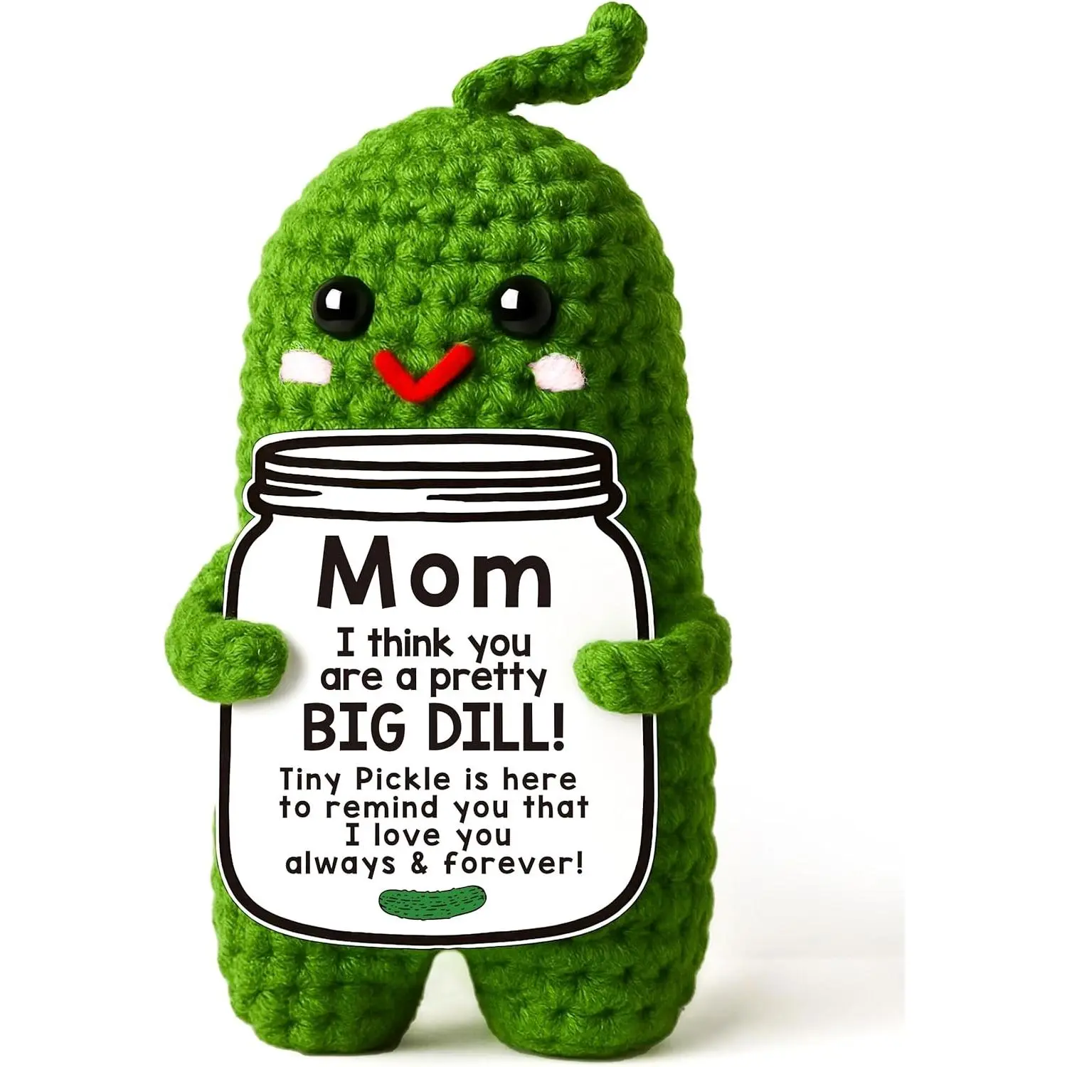 Pickle Plush "Big Dill" - 1-Piece Pickle Shape Plush Fabric Decorative Gift with Handmade Look, Daughter & Son Present for Mother’s Day, Home Decor Keepsake for Mom