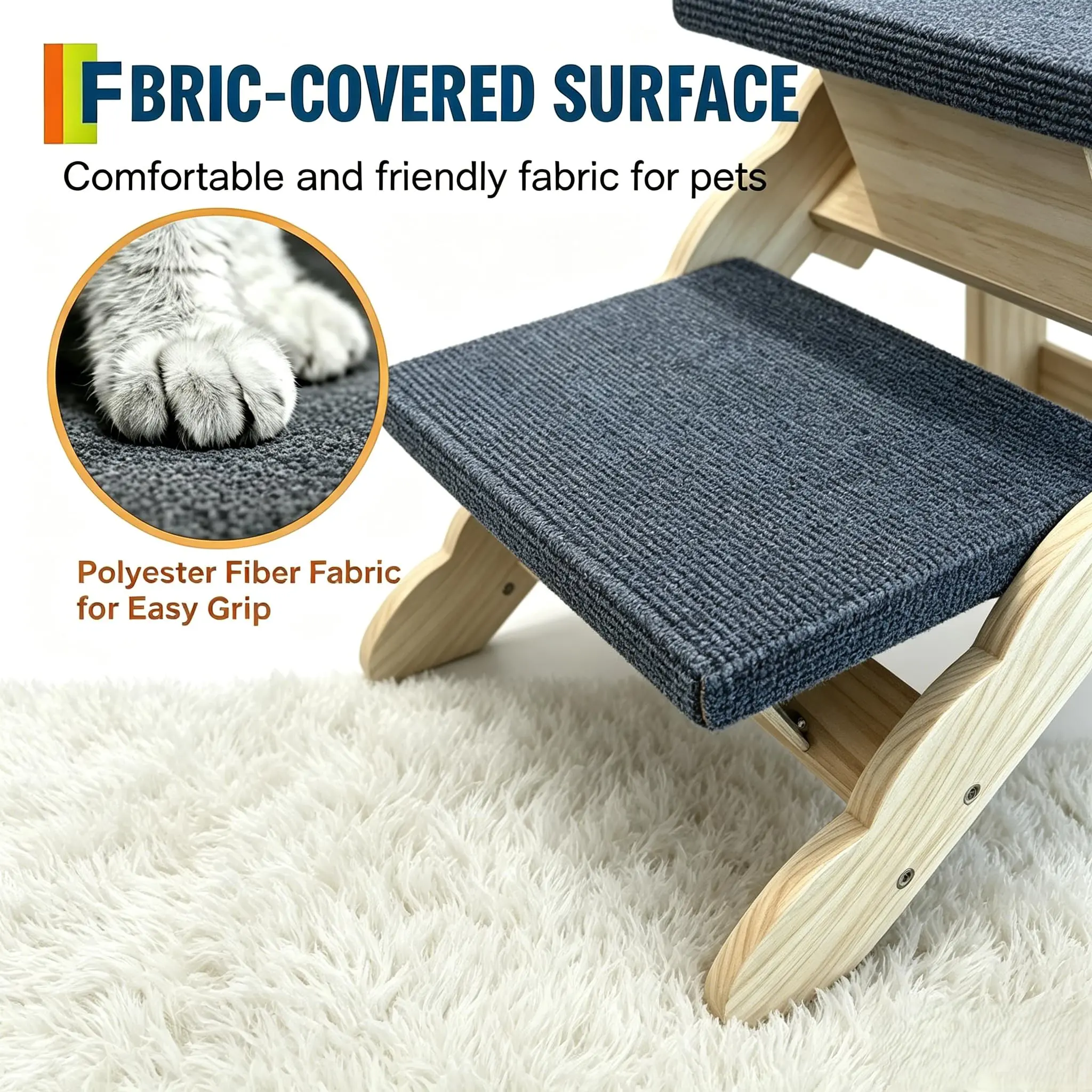 2-in-1 Collapsible Wooden Pet Stairs & Ramp, 3-Step Anti-Slip Dog Ladder, Sturdy Indoor Pet Access Furniture, Suitable for Small & Large Dogs to Get on Bed, Couch and Vehicle
