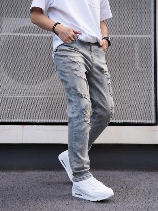 Men's ripped denim men's new nine-point pants